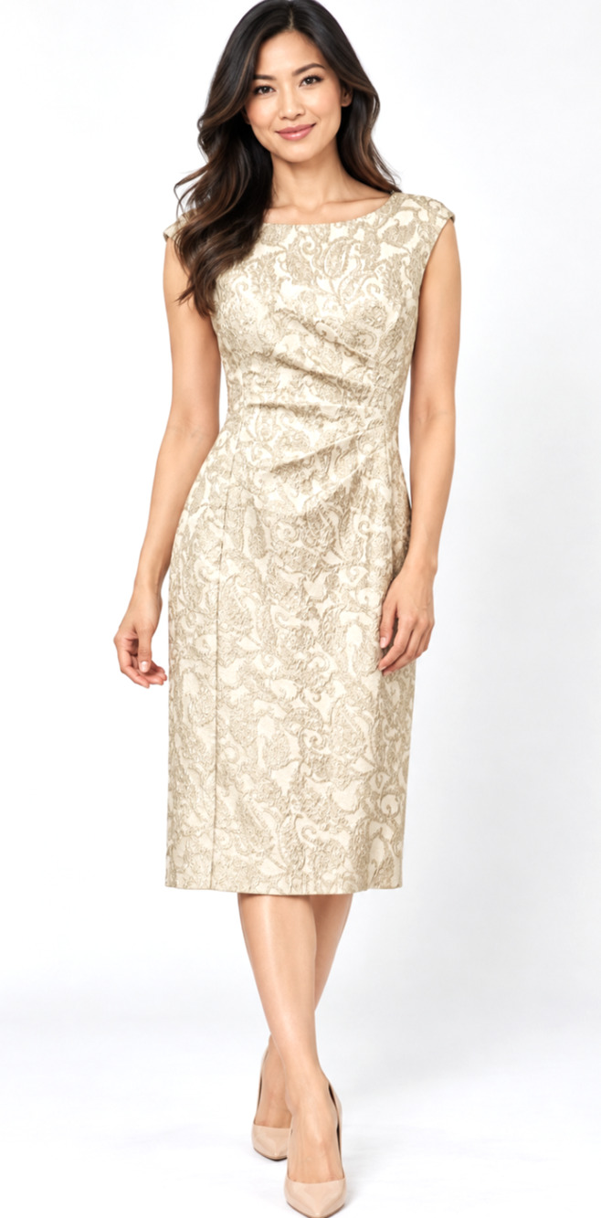 Lauren Ralph Lauren Metallic Paisley Jacquard Sheath Dress 4 S Cocktail Gold $19
